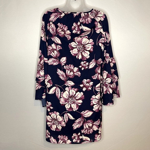 Altar'd State Floral Bell Sleeve Shift Dress Navy Blue Purple Size Medium - Picture 5 of 7